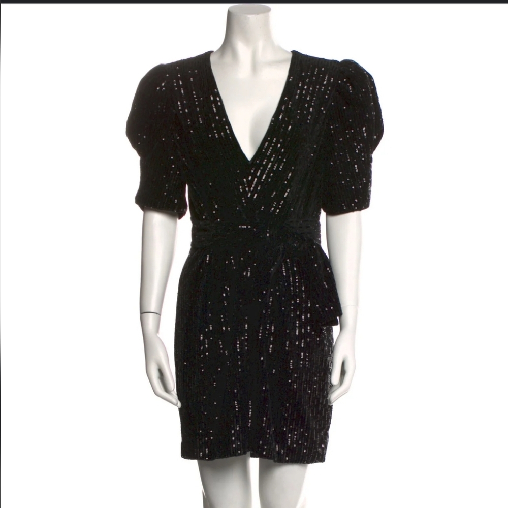 SAYLOR Black Mini Dress with Chic Design Back Zipper Short Sleeve Size Small
